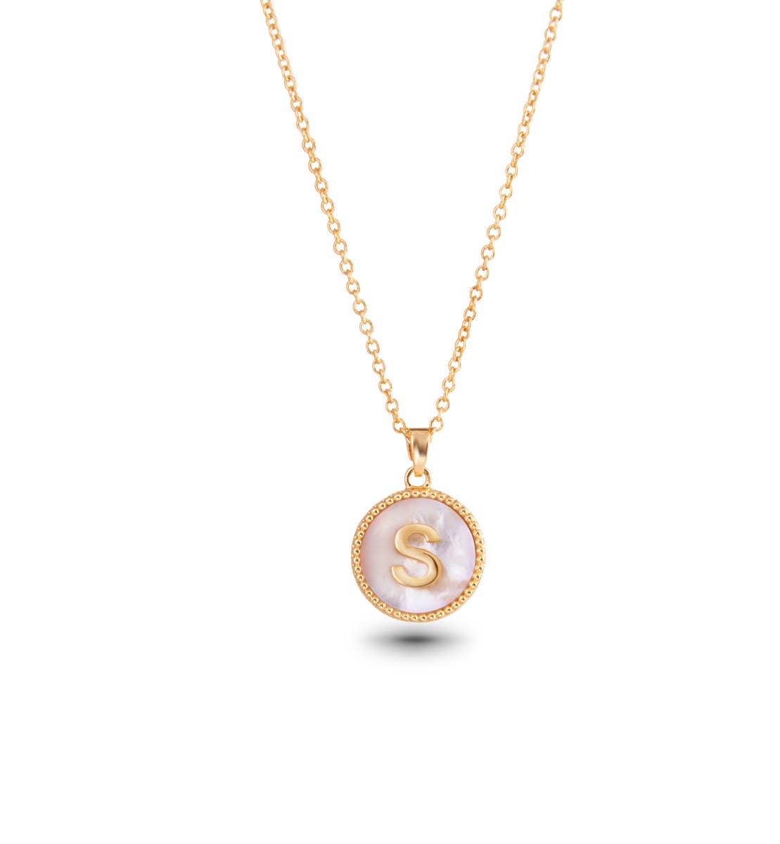 Amanda Blu - Wholesale Pendant/Charm Necklace - Gold Mother of Pearl Initial Necklaces | 18 Letters15