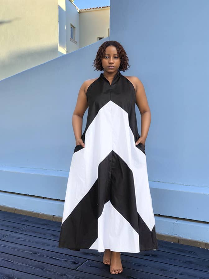 Black and white color-block maxi dress for wholesale by J2 FASHION