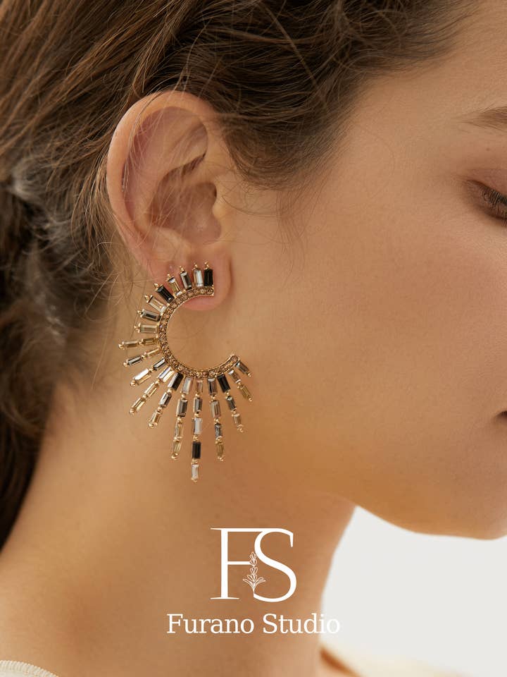 14K Gold Celestial Statement Earring Gold Geometric Earring for wholesale by Furano Studio