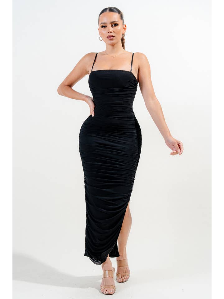 PRIVY - Vente Robe – femme - PD6771NW_LUX ROBE MIDI FENDUE CÔTÉ OUVERT EN MAILLE FRONCÉE8