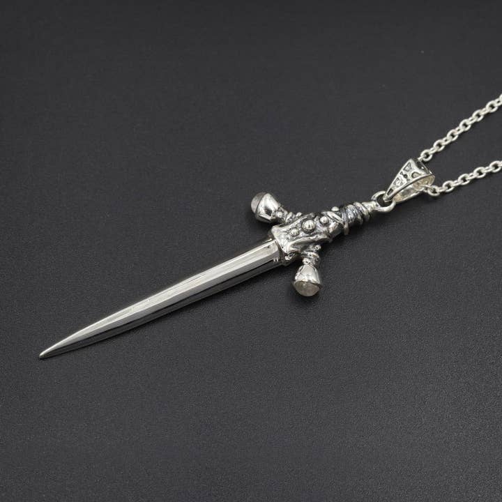 Jay Jools - Wholesale Pendant/charm necklace - Rainbow Moonstone Sword Pendant 925 Solid Silver with Chain6