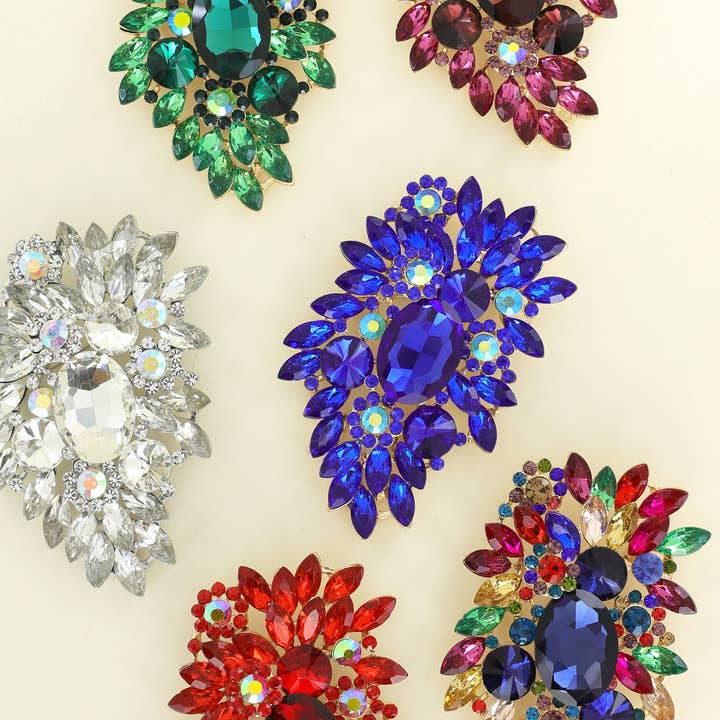 Jeweled Crystal Leaf Cluster Brooch Pin for wholesale by SP Sophia Collection