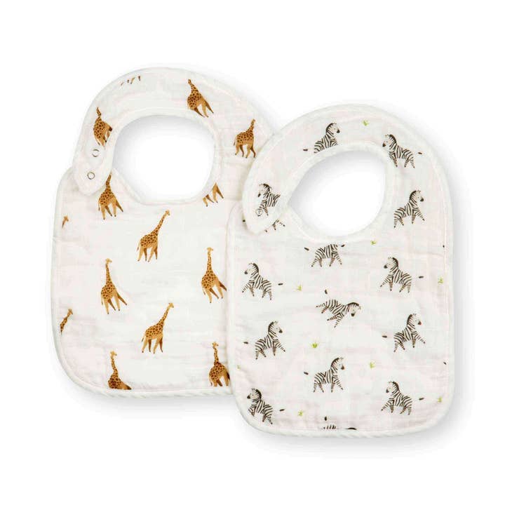 Giraffe & Zebra Baby Bib Set (2-pack) for wholesale by bamboo little