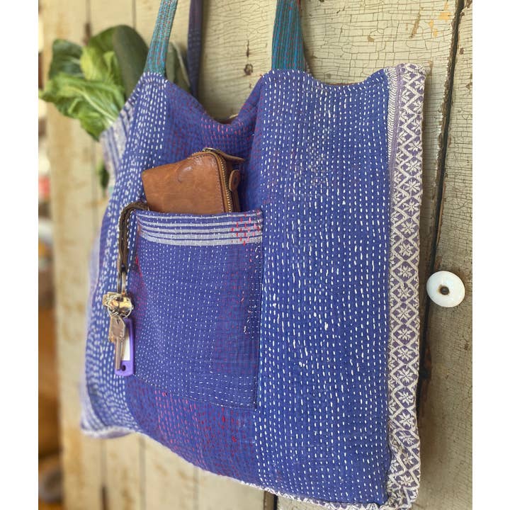 Seeds - Wholesale Tote Bag - Women's - Kantha Pocket Tote Bag | Recycled Cotton Unique