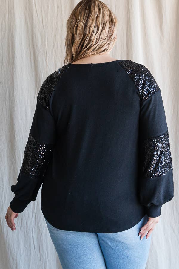 7th Ray – wholesale Stickad topp - Dam – [PLUS SIZE] Vardaglig stickad topp med biskopsärmar T4399XL11