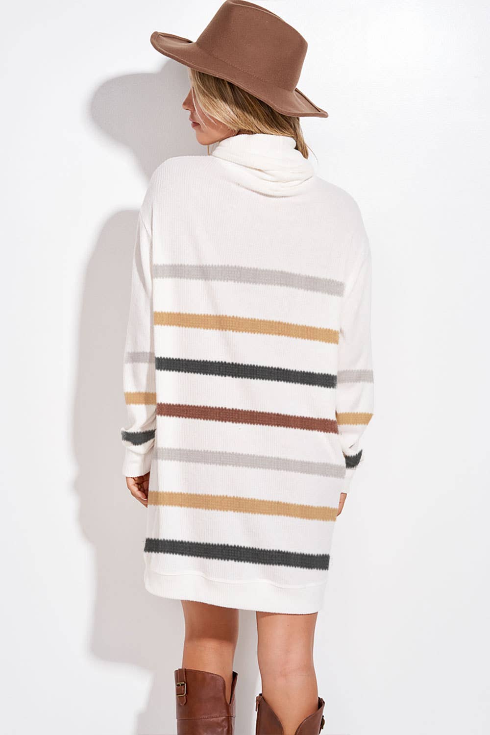 Phil Love - Vente Robe – femme - T913G9925A - Robe tunique rayée à col roulé8