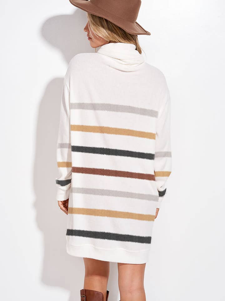 Phil Love - Wholesale Dress - Women's - T913G9925A - Striped Turtleneck Tunic Dress5
