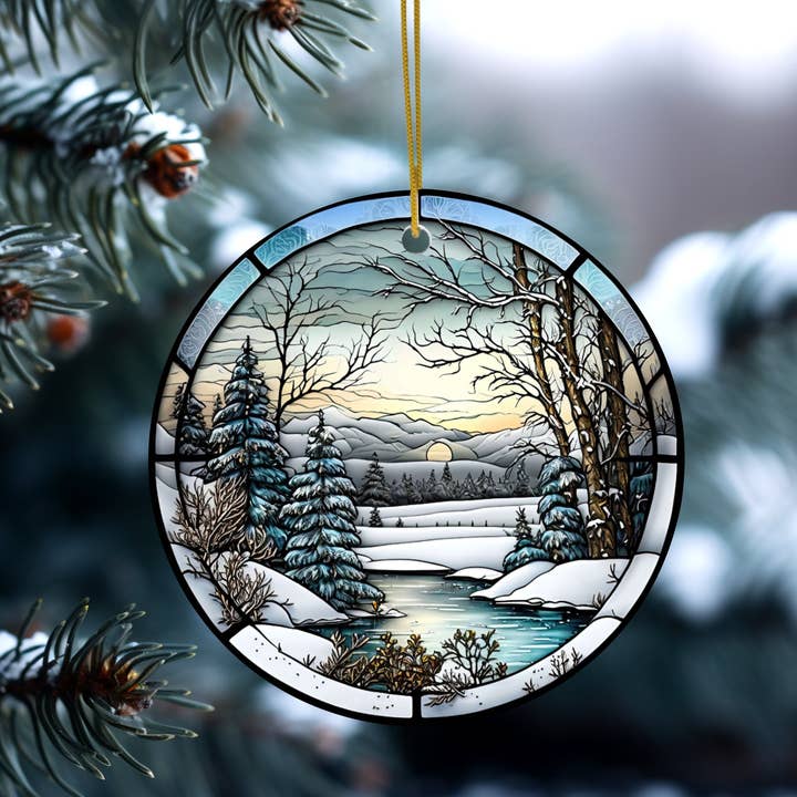 Fernville Creations - Wholesale Ornament - Winter Scene Ceramic Ornament with Stained Glass Image11