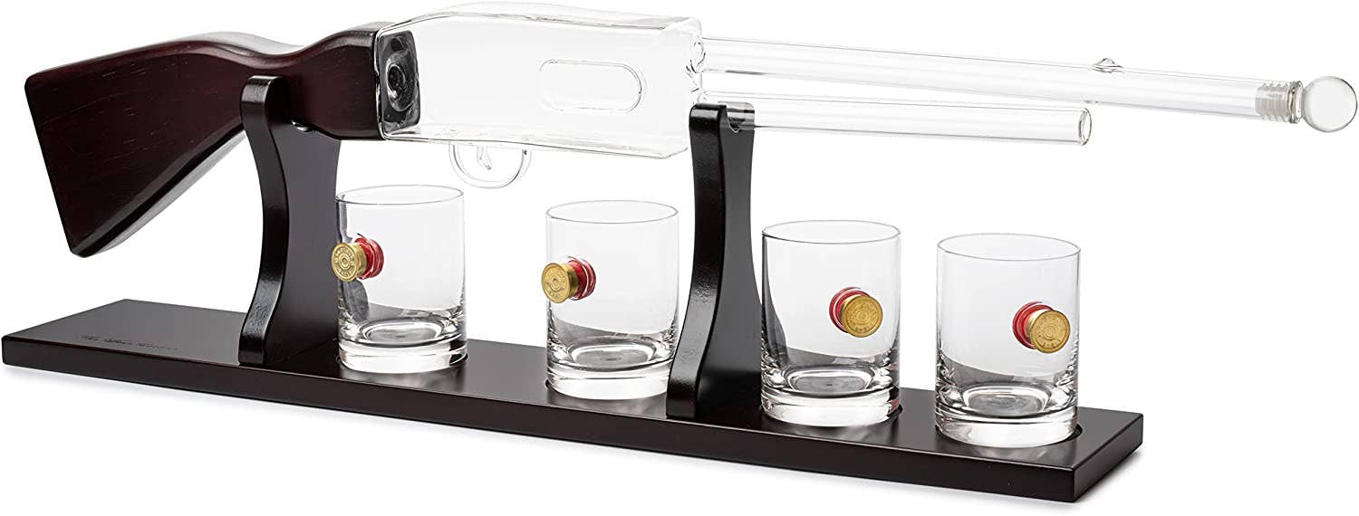The Wine Savant /  Khen Glassware - Venta al por mayor Decantador - Juego de decantadores para vino y whisky Shotgun, 20 onzas, con vasos tipo bala2