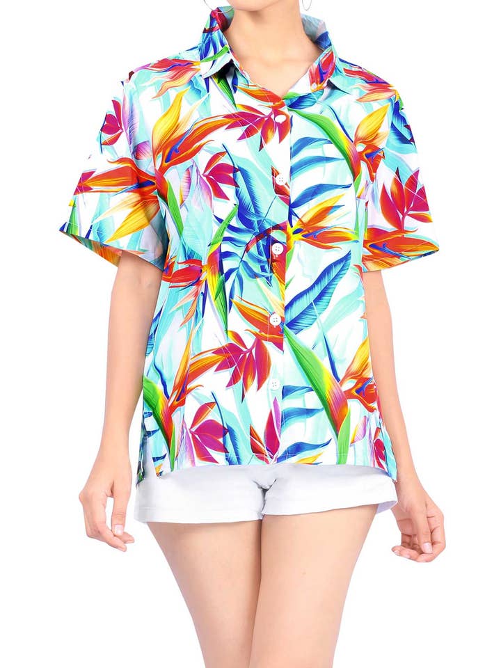 Färgglada Tropical Paradise Hawaiian Shirt för kvinnor för wholesale av Happy Bay / La Leela