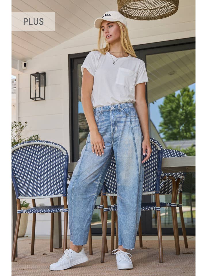Denim Pantalon baril imprimé effet denim Plus Illusion en vente sur Faire0