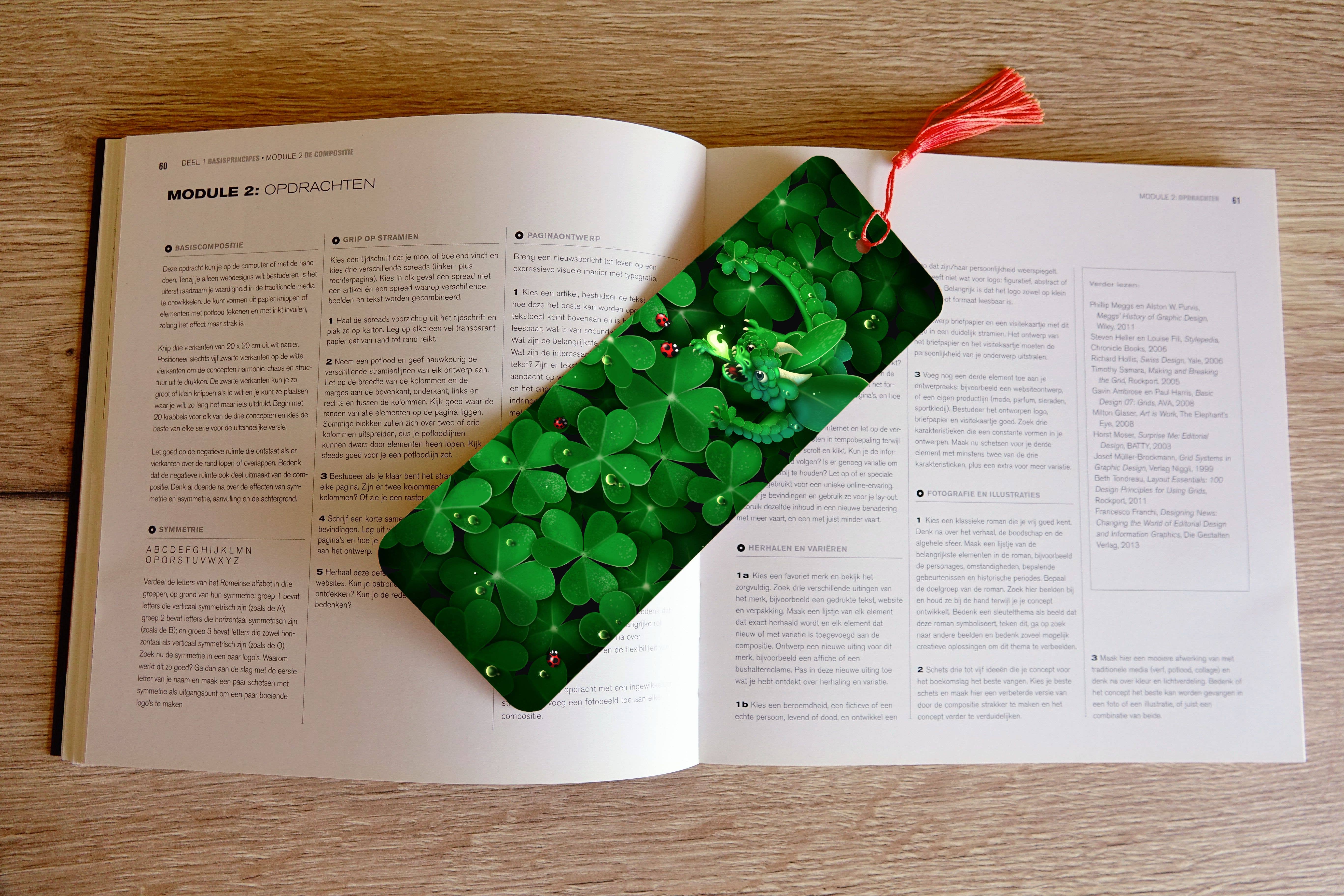 Digitaldreamcloud - Wholesale Bookmark - Boekenlegger met kwastje klaver draak2
