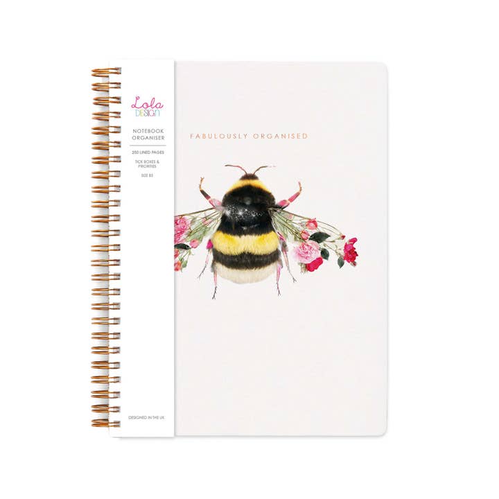 Lola Design Ltd - Wholesale Notebook - Wiro Bound Bee Luxury Organiser Notebook