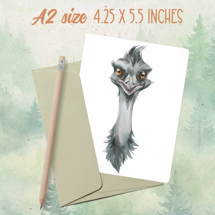 Handmade emu head greeting card for wholesale by Soul Familiar
