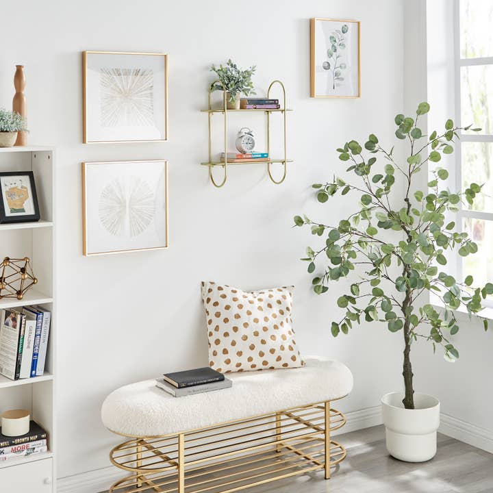 Danya B - Venta al por mayor Estante de pared - Estantería de pared colgante de metal dorado cálido de dos niveles Danya B2