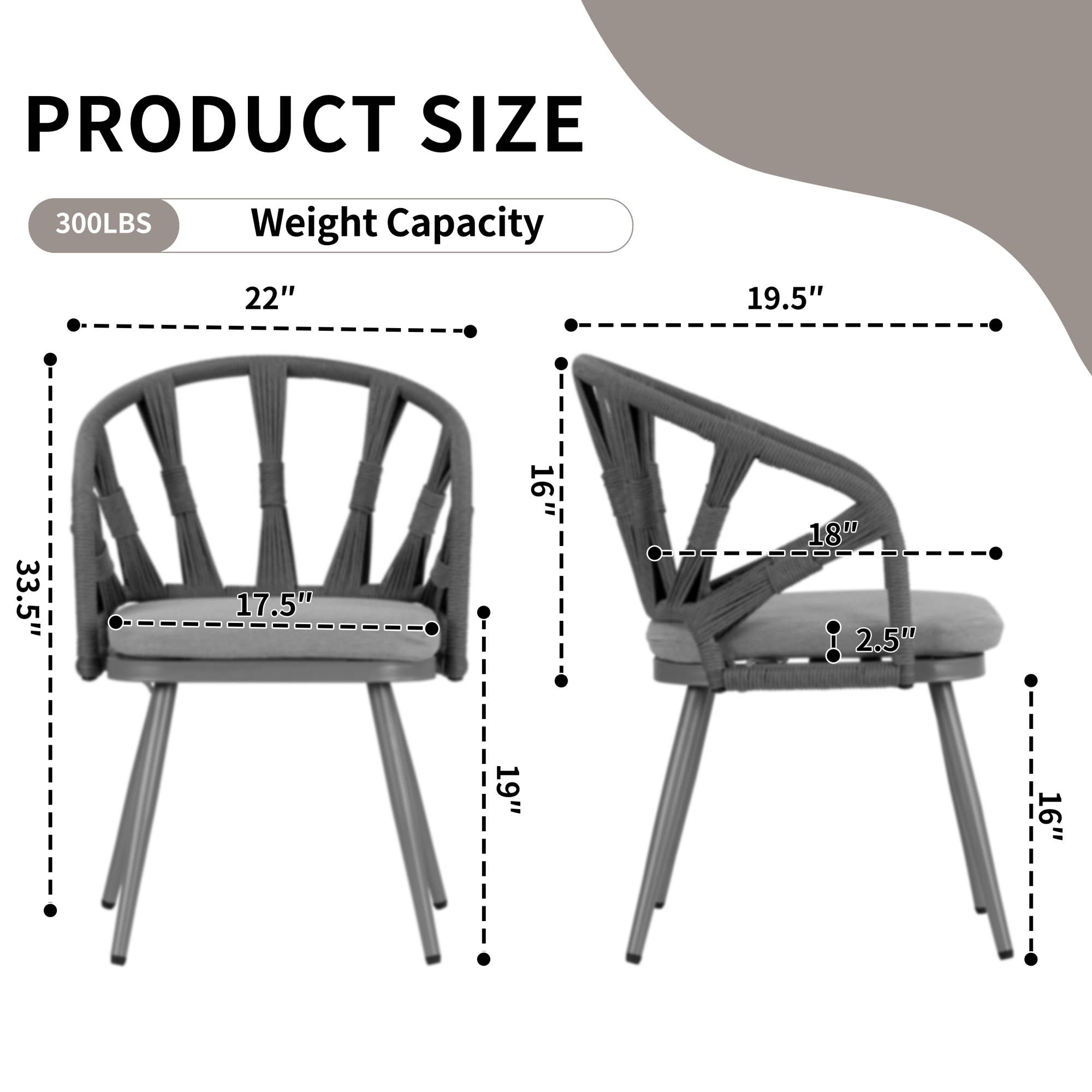 Glamour Home - Wholesale Patio Chair - Set of 2 Binda Brown Outdoor Dining Chair3