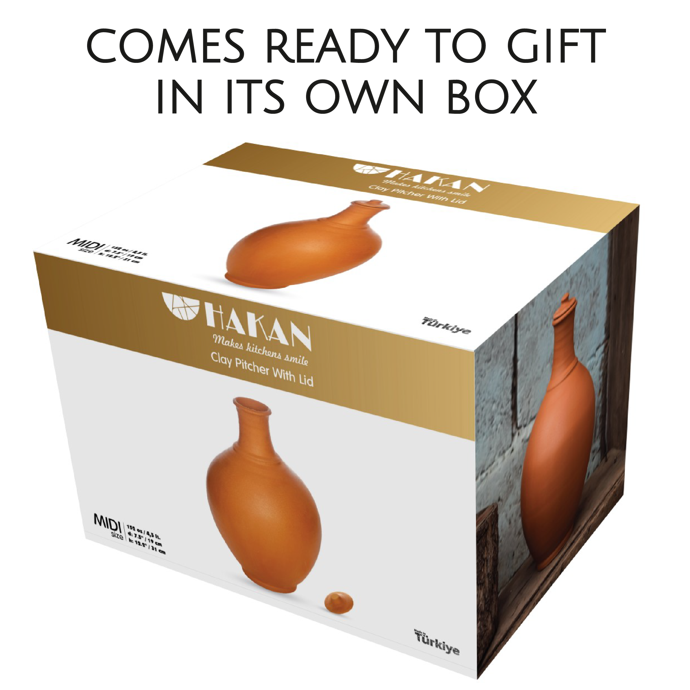 Hakan - Venta al por mayor Jarros - Jarra de barro de terracota Hakan con tapa, jarra hecha a mano, 3 tamaños12