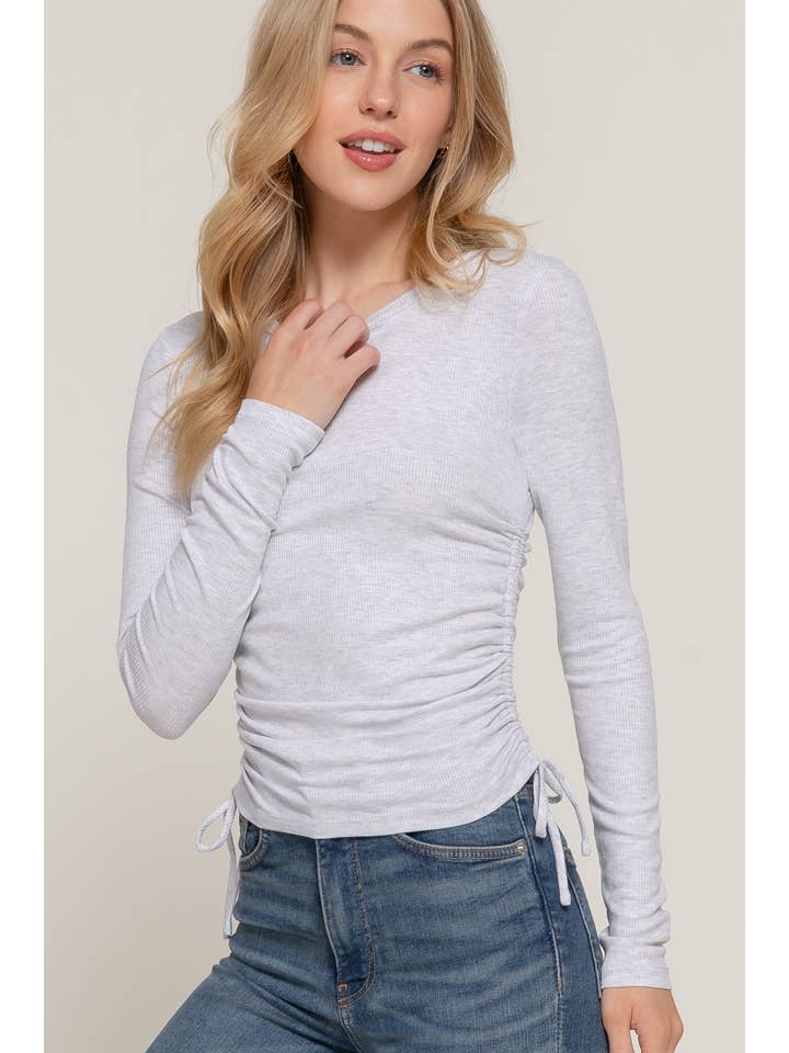 42POPS – Top de malha - Mulher por atacado – ...SI-24865 Top de Malha Canelada com Manga Comprida e Franzido Lateral3