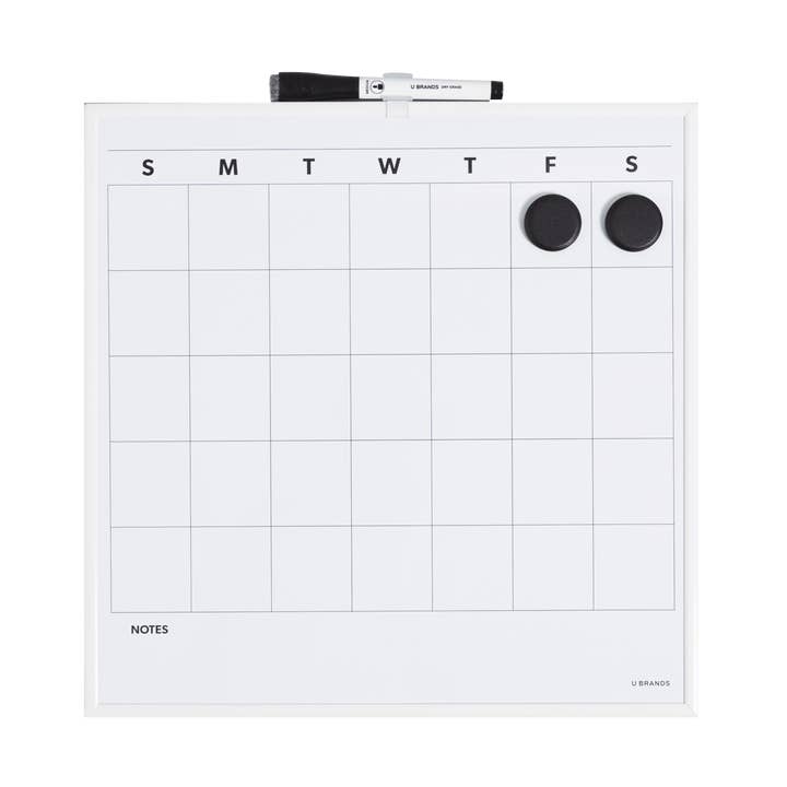 U Brands White Metal Frame Dry Erase Monthly Calendar for wholesale by U Brands