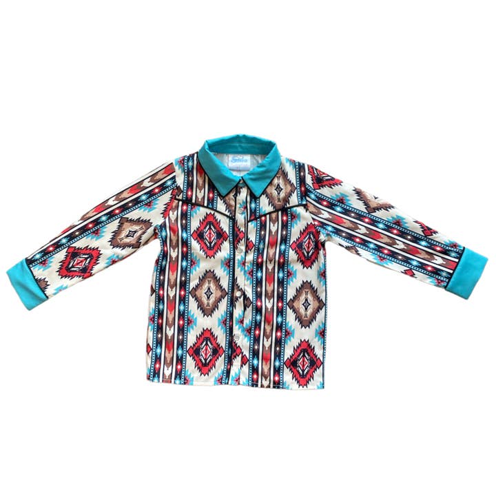 Shea Baby - Wholesale Button Down Shirt - Kids - Aztec Long Sleeve Pearl Snap Shirt