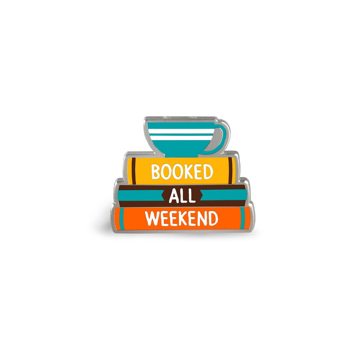 Lifebeats Gifts – wholesale Lapel pin/button – Booked all weekend stack of books with tea cup enamel pin1
