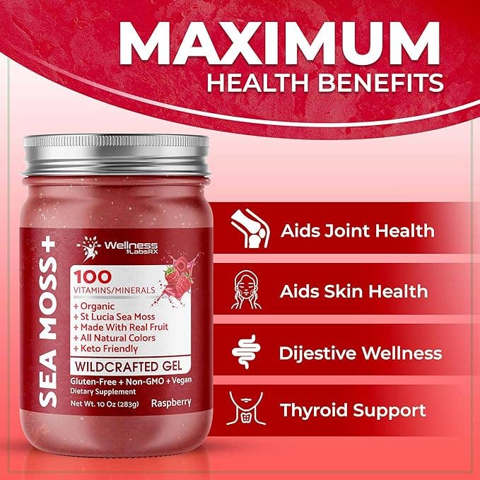Health & Wellness Associates Inc. - Wholesale Oral Supplement/Vitamin - Organic Wildcrafted Sea Moss Gel All Natural Raspberry Flavor – 10 oz2