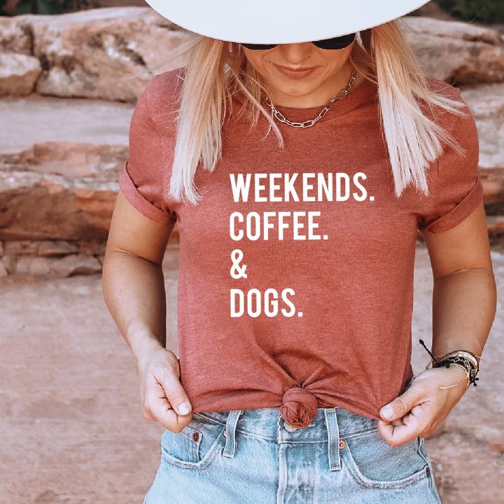 Pets: Weekends Coffee Dogs, white, graphic tee for wholesale by Top Crate
