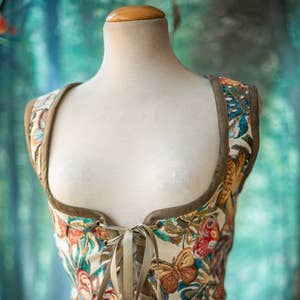 Renaissance Corset Bodice Stays in Blue and Gold Floral Teal Corset Floral  Corset Bustier Top Floral Overbust Corset Top Bodice Corset Top -   Canada