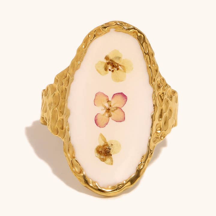 Three Flower Steel Ring 18K Gold French Design Unique S5P004 for wholesale by alberalkirk