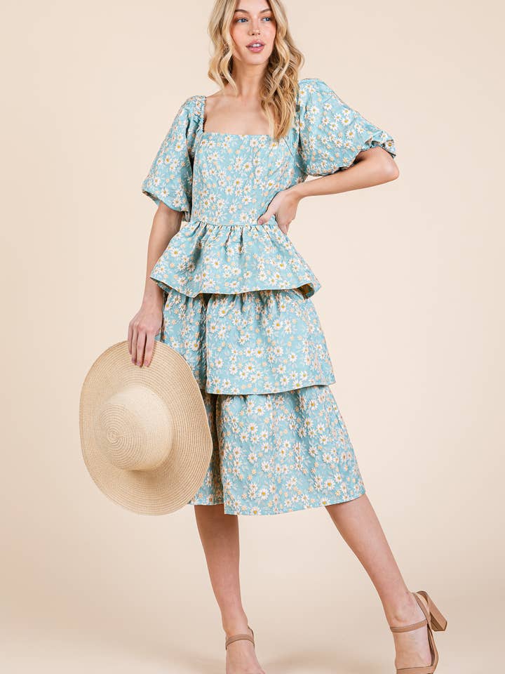 Vestido midi escalonado de jacquard floral, MD51548 para venta al por mayor de GeeGee x Lovelo