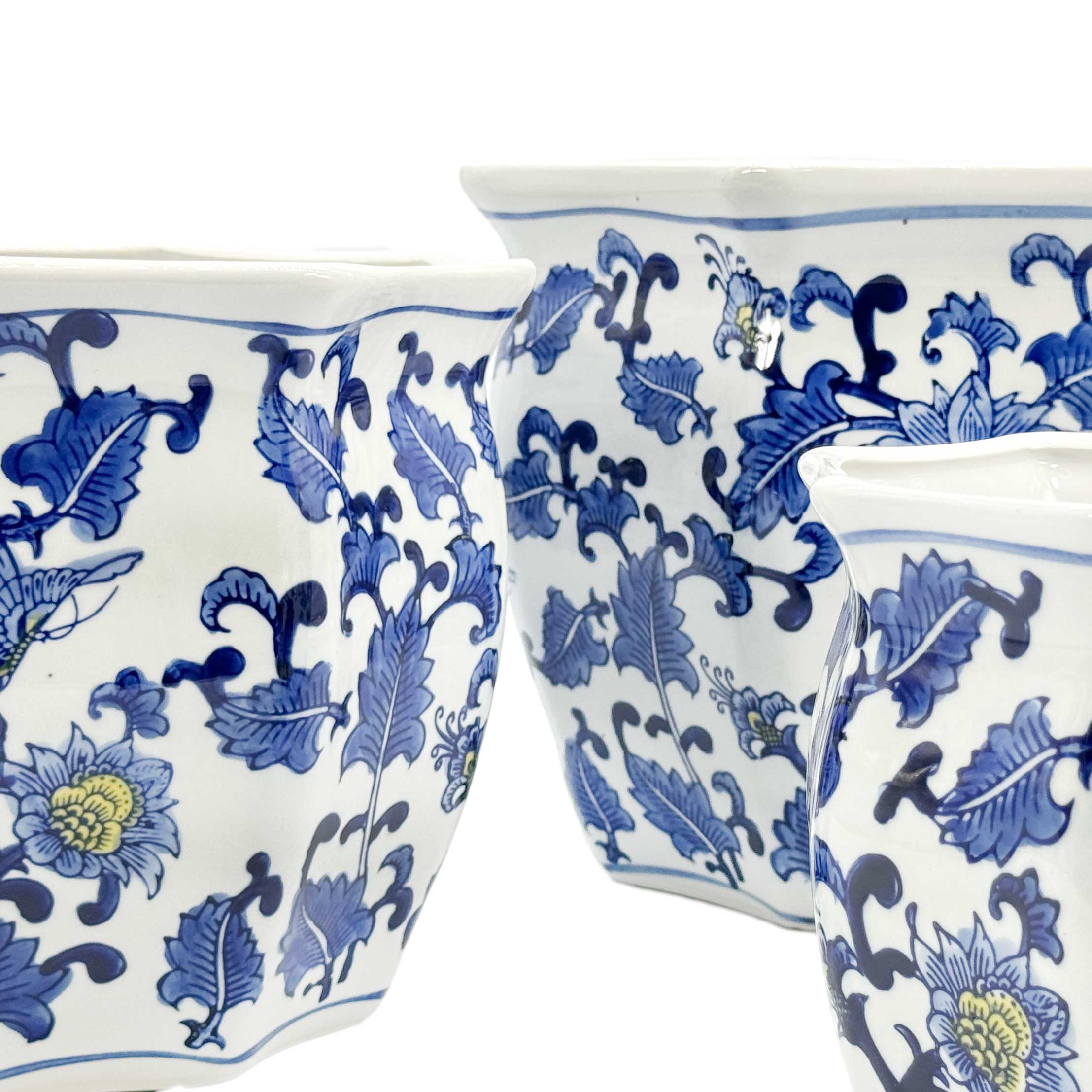 Galt International Company - Vendita all'ingrosso Vasi per piante - Set di 3 vasi per fioriere in ceramica Chinoiserie, 7,5"/10"/13"11