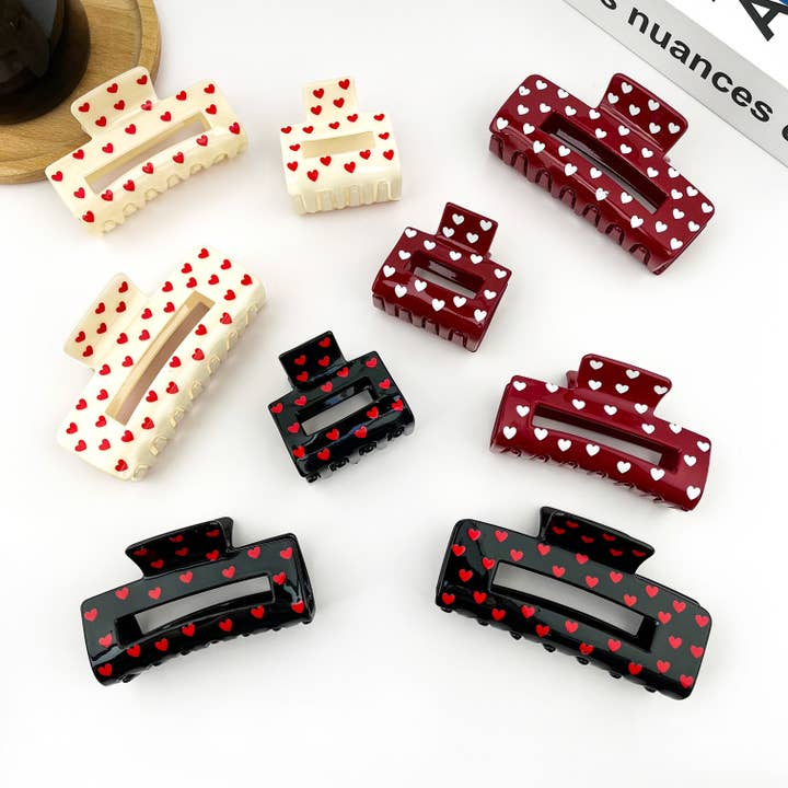 Quadratischer Herz-Haarclip, Valentinstag-Haaraccessoire für den Großhandel von TheDivaSoap