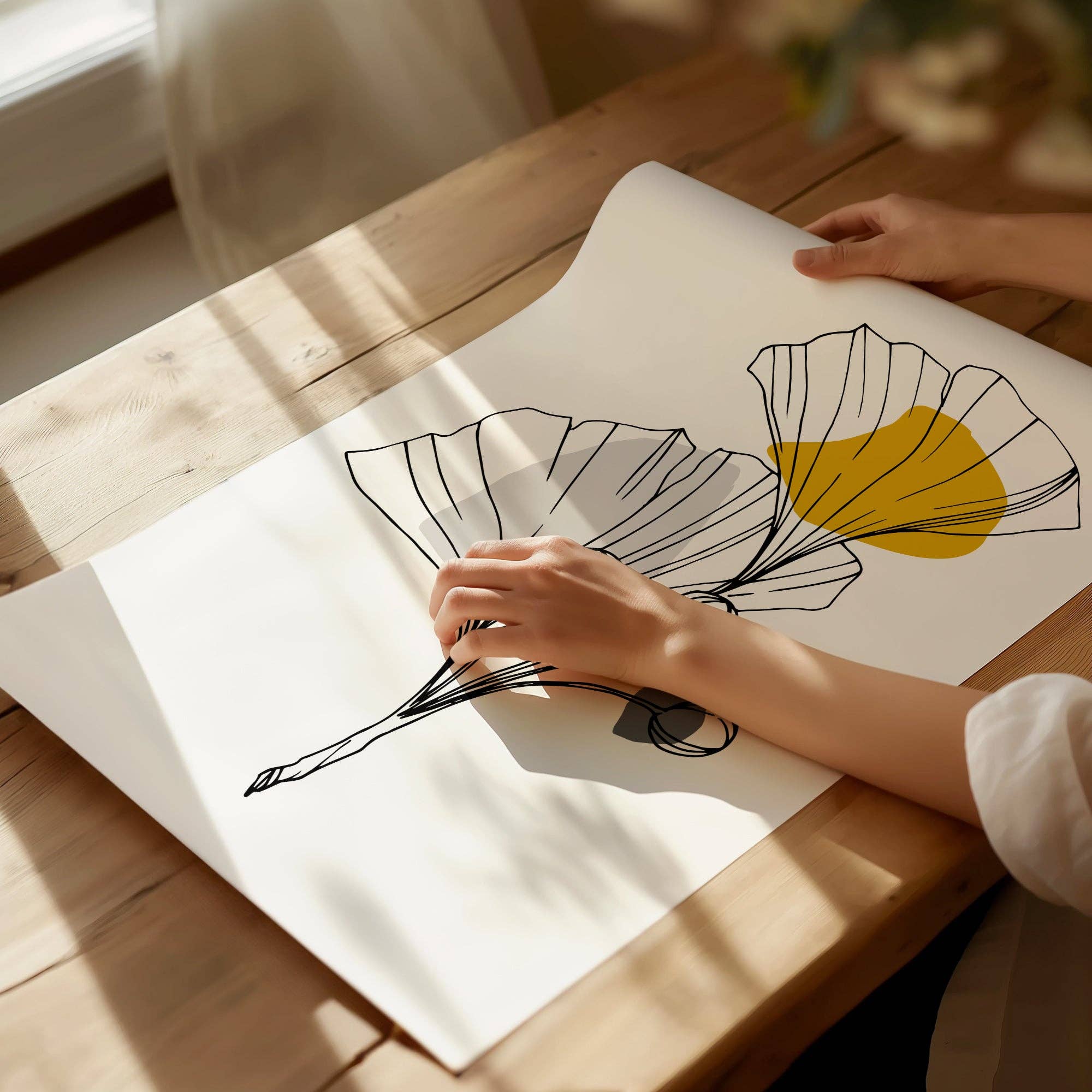 THE WALL HABITAT - Wholesale Art Print - Set of 3 Mustard Yellow Ginkgo Leaf Art Prints3