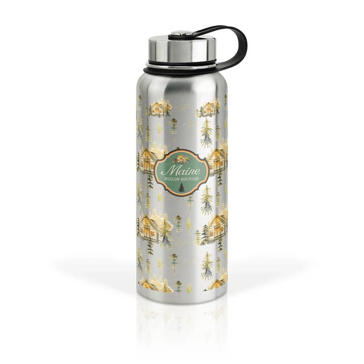Customizable Stainless Steel 32oz Thermos: Cabin and Trees for wholesale by Matrix