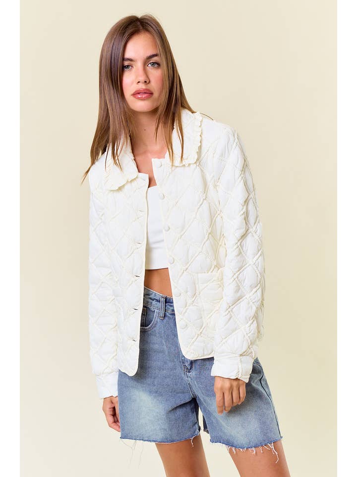 Doe and Rae - Wholesale Jacket - Women's - Over-Sized Collar Quilted Button-Down Jacket - 10601J