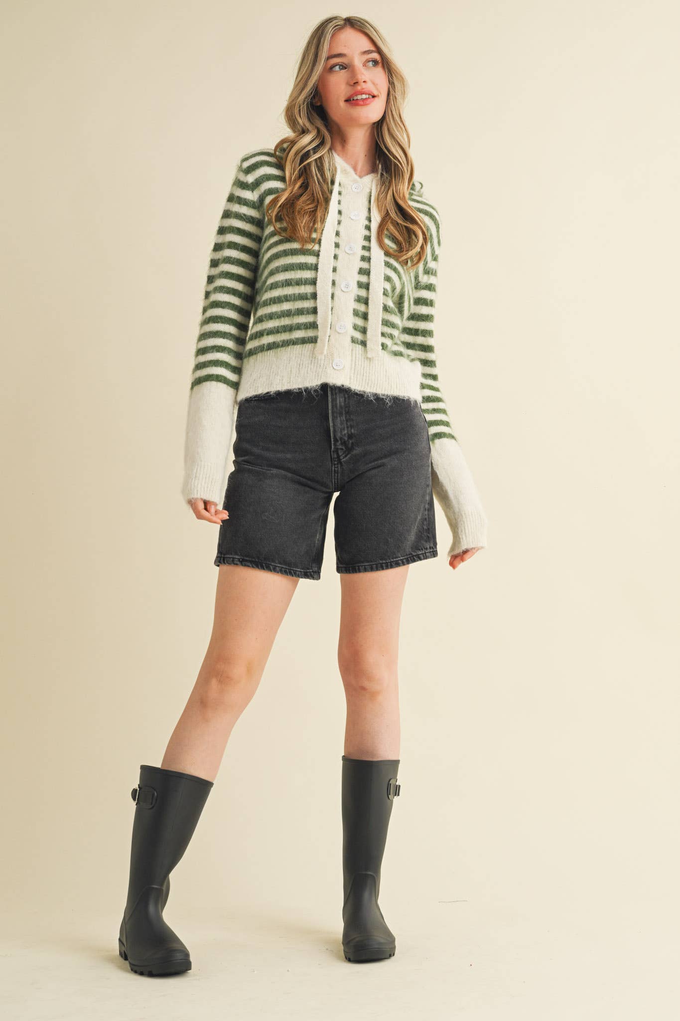 &MERCI - Wholesale Cardigan - Women's - STRIPED HOODIE SWEATER CARDIGAN MSW1106345