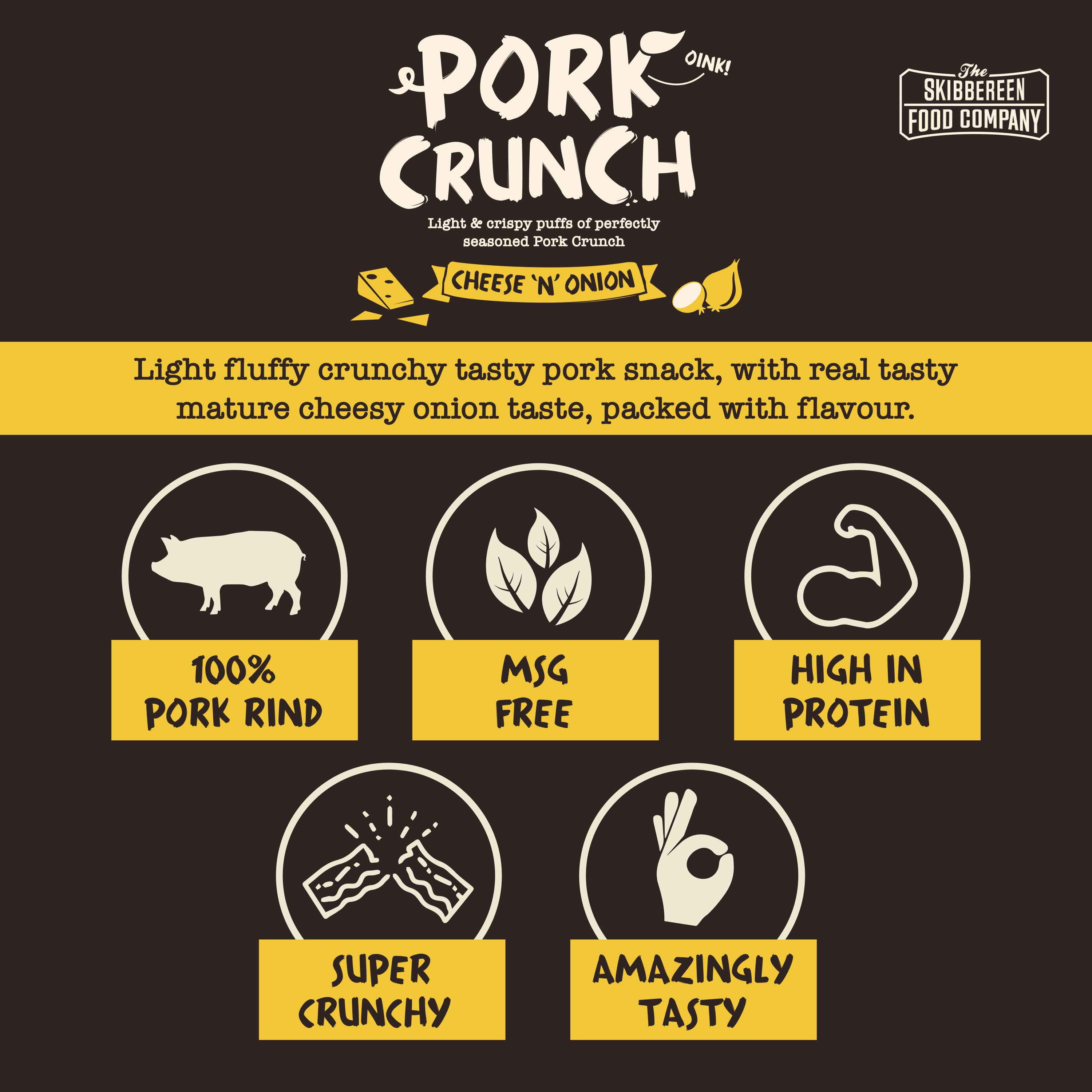 The Skibbereen Food Company - Wholesale Puffed Snack - Pork Crunch - Seasoned Pork Puffs / 3 Flavours (24 x 30g)6