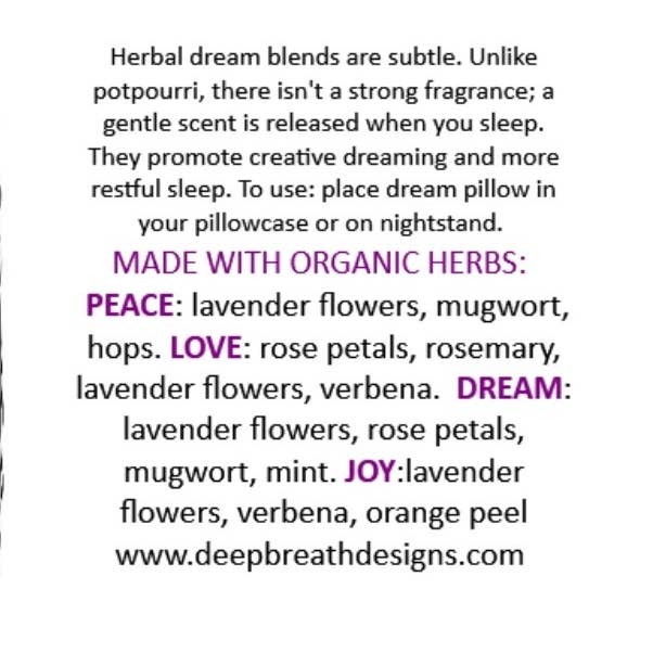 Deep Breath Designs, LLC - Wholesale Spa/Therapy Pillow - SACHET Organic Herbal Dream Pillow creative dreaming10