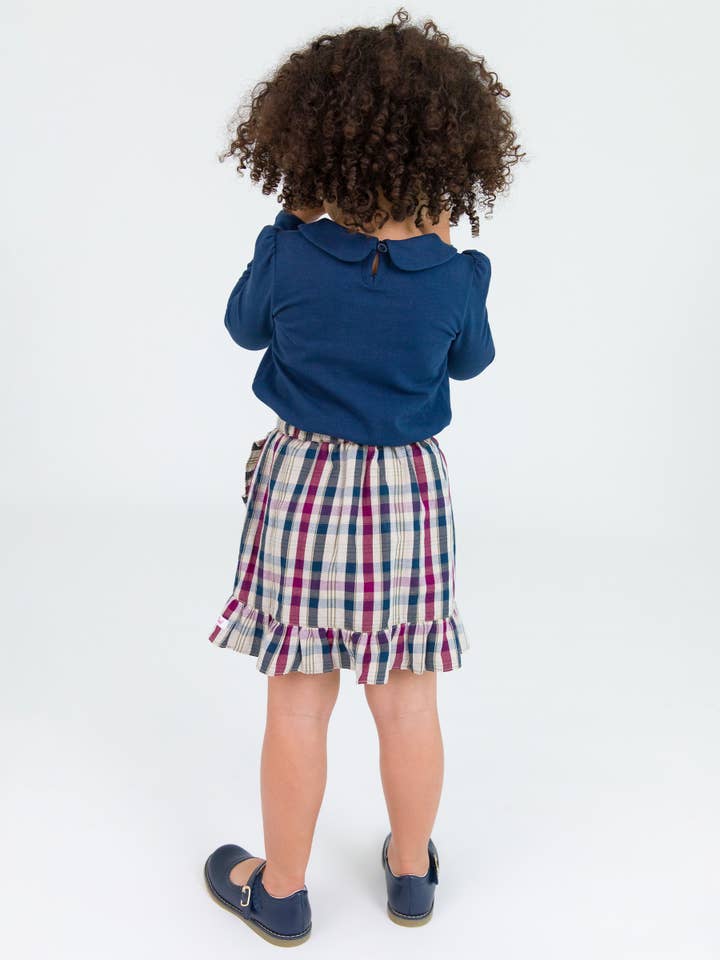 Girls Dark Navy Peter Pan Collar Long Sleeve Top for wholesale on Faire