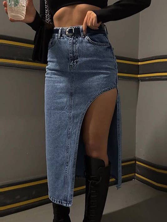 Falda vaquera con abertura en el muslo para venta al por mayor de Prestige Boutique