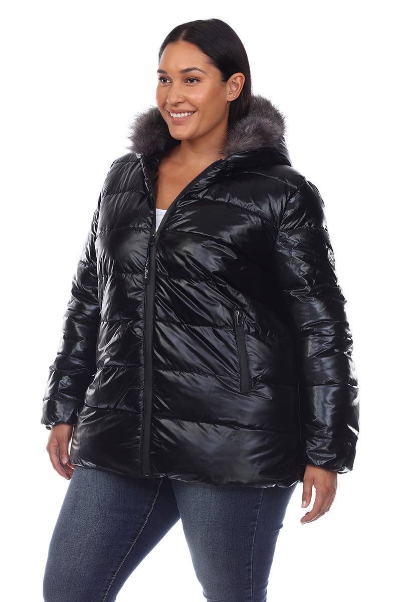 WHITE MARK - Vente Manteau – femme - Doudoune métallisée grande taille avec capuche1