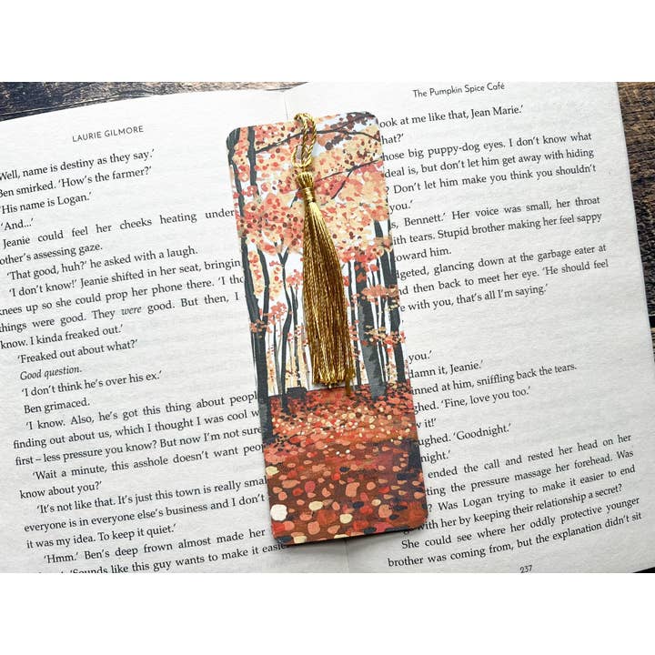 Autumn Woods Bookmark with Tassels for Book Lovers for wholesale by Georgina Doodles