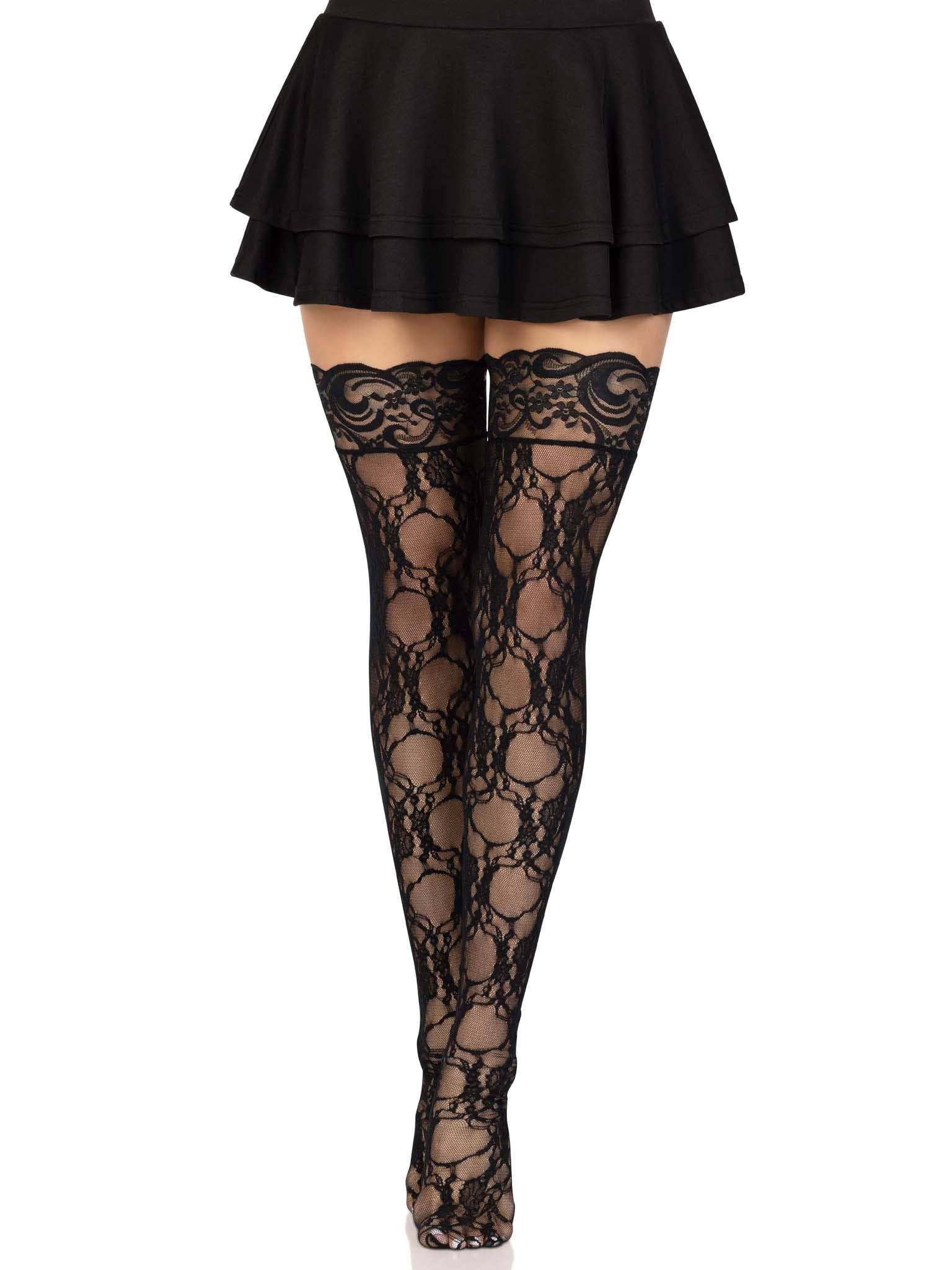 Black Bree Floral Lace Thigh Highs for wholesale on Faire3