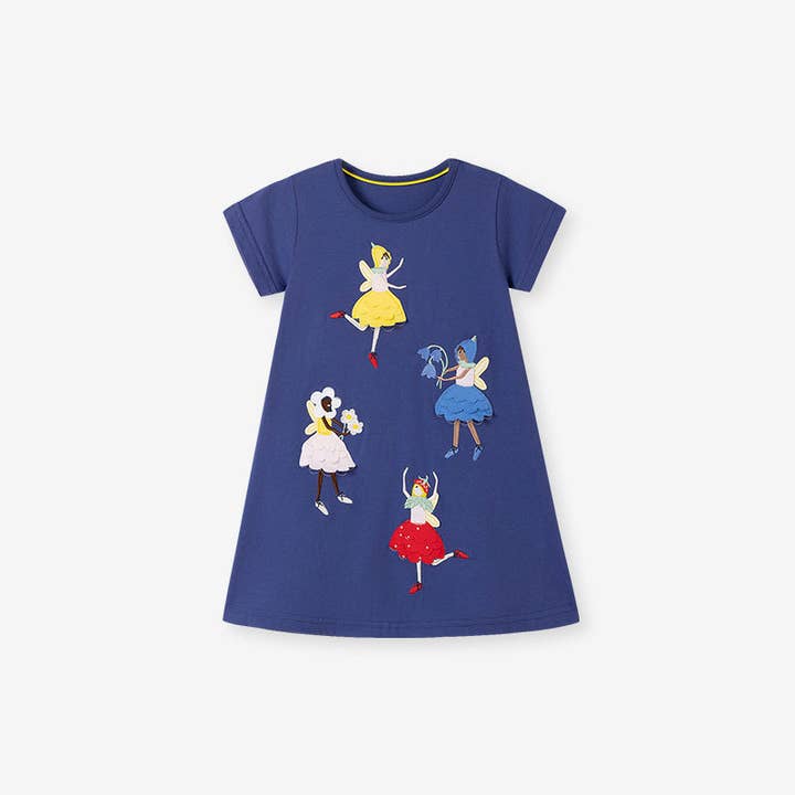 Summer Arrival Cartoon Dancers Pattern Short Sleeves Dress for Stylish Girls for wholesale by MyKids-USA®