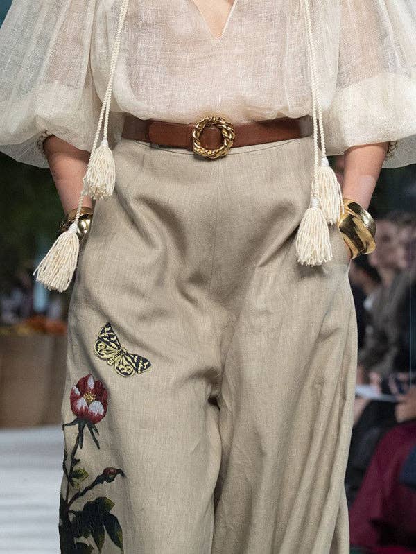 KHAKI Højtaljede løse bukser med blomsterprint og lommer for engroshandel på Faire5