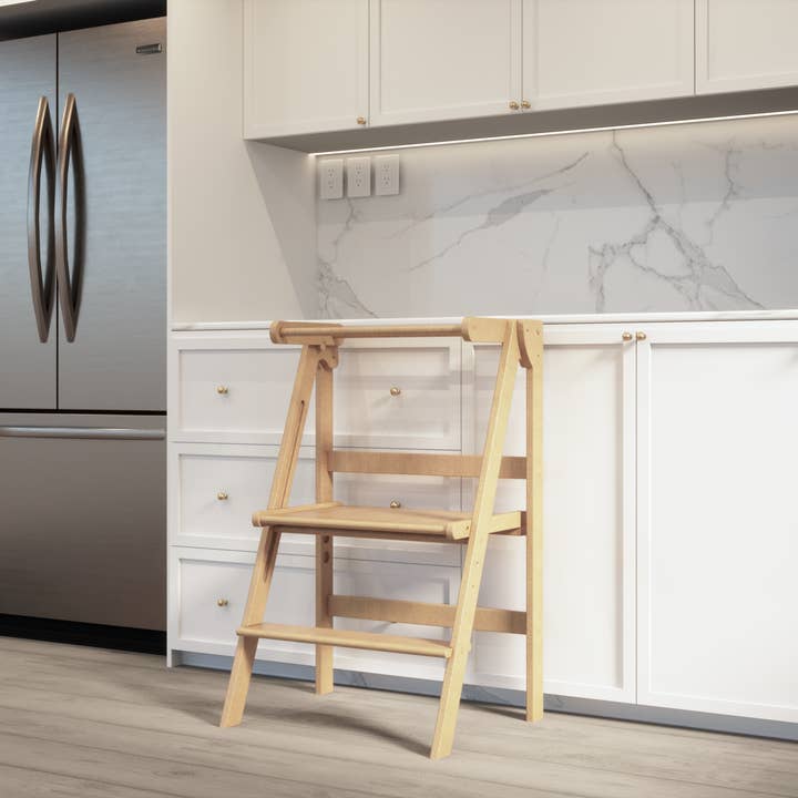 Mommy's Little Helper Co. – Brinquedo de madeira - Crianças por atacado – Torre Natural Dobrável e Ajustável Dupla Larga11