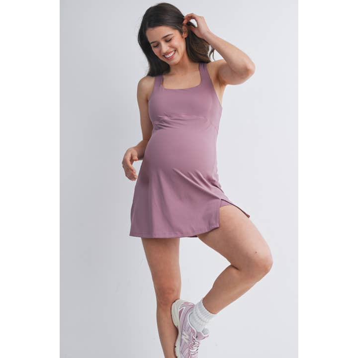 Racerback Active Maternity Mini Dress with Inner Shorts for wholesale by Hello Miz