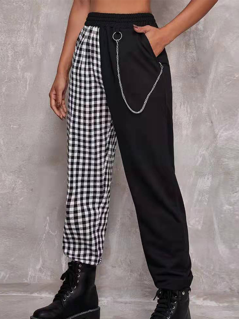 Tourtiwi - Wholesale Pants - Women's - Stitching Plaid Printed Chain Casual Pants0