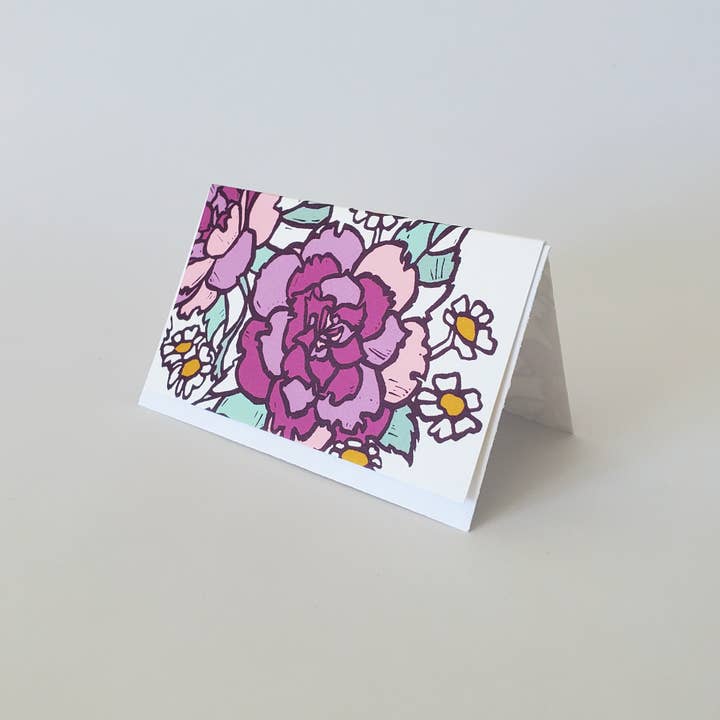 Little Green - Wholesale Cadeaulabel - Paarse botanische minicontiekaart van Camellia, cadeaulabel met bloemen1