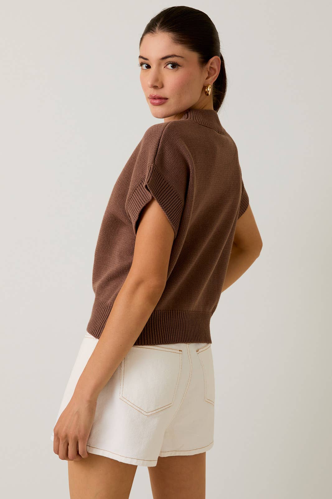 Brown MOCK NECK WIDE SHOULDER "KEY" GRAPHIC SWEATER for wholesale on Faire1